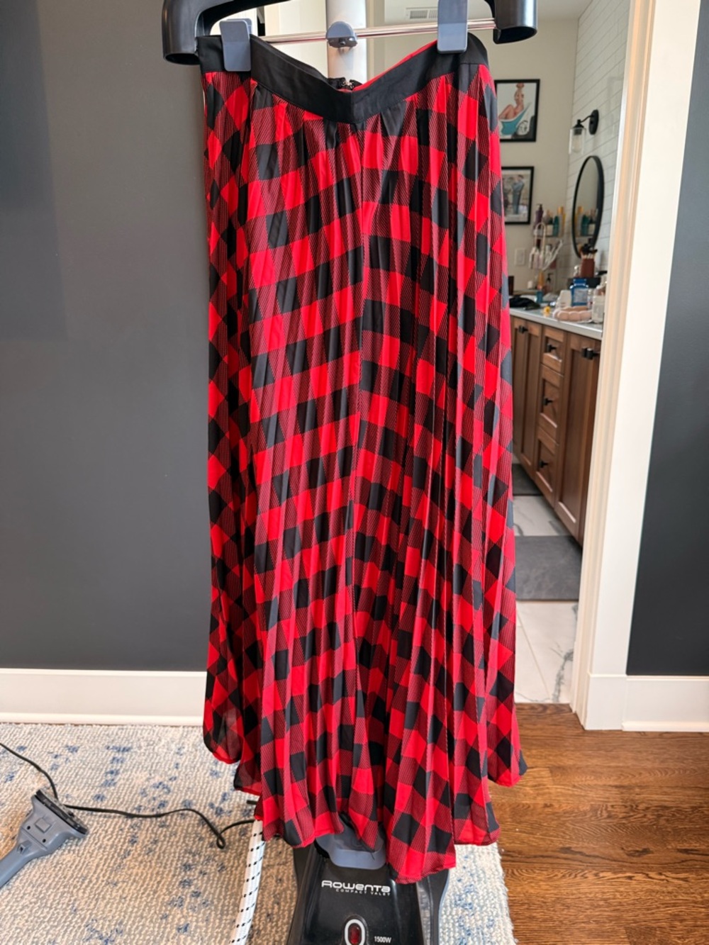 NY&C Red and Black Plaid Pleated Maxi Skirt - Women